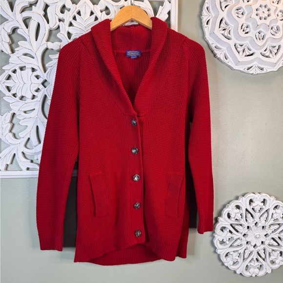 Pendleton Red Fisherman's Cardigan Cowl Large Vintage - Picture 1 of 6